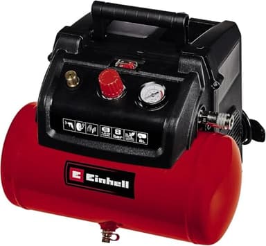 Einhell Compresor TC-AC 190/6/8 (1,2 kW, máx. 8 bar, 190 l/min de potencia de aspiración, tanque de 6 l, bomba sin aceite, manómetro, acoplamiento rápido)