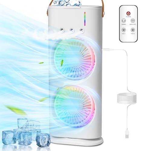 Bwaliffury Aire Acondicionado Portátil, Mini Enfriador de Aire, Enfriador De Aire, Enfriador por Evaporación con 7 Colores LED, Temporizador, 3 Velocidades