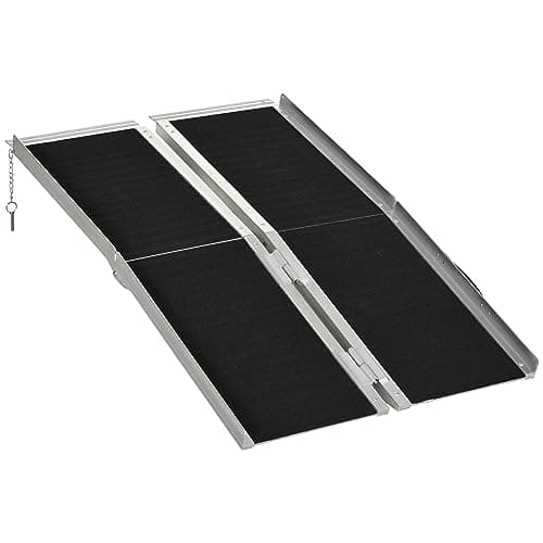 HOMCOM Rampa para Silla de Ruedas Portátil Carga 270 kg 122x73,5 cm Rampa Plegable de Aluminio Rampa de Umbral Antirresbalante para Puertas Escaleras Discapacitados Negro