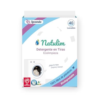 Natulim - Detergente en Tiras para Lavadora (40 Lavados) - Incluye Suavizante, Ecológico, Hipoalergénico, Made in Spain - Ropa limpia y suave sin ensuciar el Planeta (Fragancia Lavanda)
