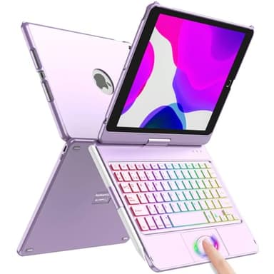 SZO iPad 9 Generation 10.2 Teclado Case, para iPad 9a/8a/7a Generation Estuche para Teclado, 360°Touchpad Flip Hard Cover Case, Wireless Bluetooth Keyboard 7 retroiluminación, Auto Sleep/Wake, Violet