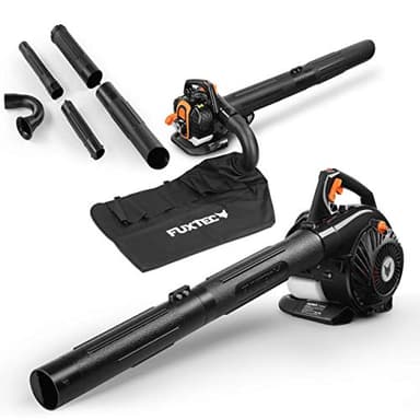 Soplador Aspirador y triturador de Hojas de Gasolina Profesional Fuxtec FX-LBS126P 3 en 1 - Bolsa de Recogida 60L, 26cc, 0,7kW, Sistema antivibratorio - Velocidad del Aire 62,7m/s