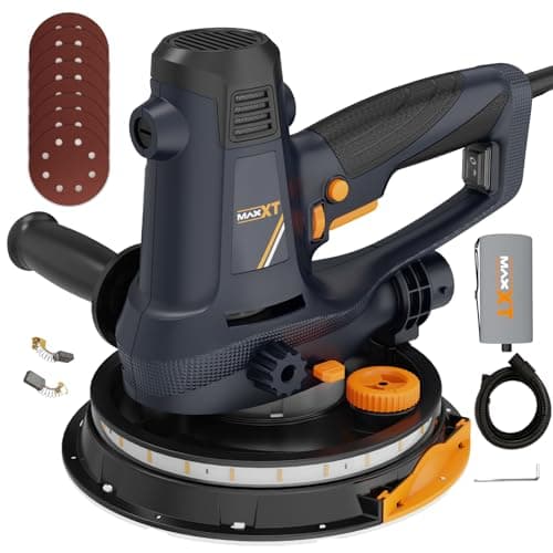 MAXXT Lijadora pared y techo, 810W, lijadora pared con velocidad variable succión ajustable, 1500-2800 RPM, lijadora pladur lijado grueso/fino con LED, cable 4M y 8 discos de lijado