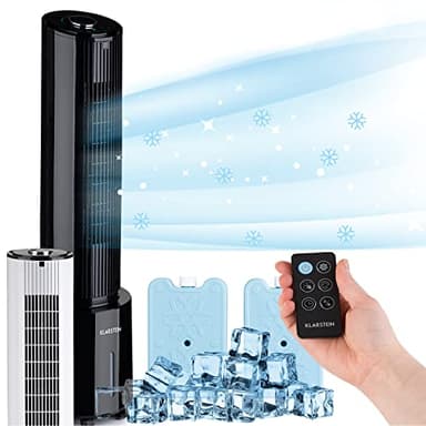 Klarstein Aire Acondicionado Portatil 4 en 1, Climatizador de Aire 45 W Silencioso, Pinguino Modo Noche con Humidificador, Ventilador e Ionizador, Aparato Aire 5,5L con App, Flujo Aire 400m³/h