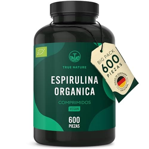 600 Comprimidos de Espirulina Ecologica - 4000mg/día - 100% Alga Spirulina Bio - Sistema Inmunitario, Inhibidor de Apetito y Ansiedad, DETOX - Biológico, Vegana, Testada en Laboratorio - TRUE NATURE