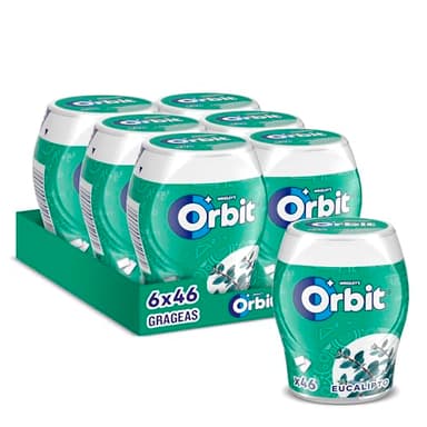 Orbit Bote de Chicles Sin Azúcar Sabor Eucalipto, Fresco, Intenso y de Larga Duración en formato Gragea (6 x 46 chicles)