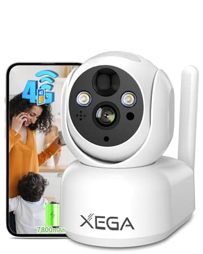 Xega 4G LTE Cámara de Vigilancia Interior con Tarjeta SIM, 2K Batería Recargable Cámara PTZ, Visión Nocturna a Color, Detección de PIR, Audio Bidireccional, IP65