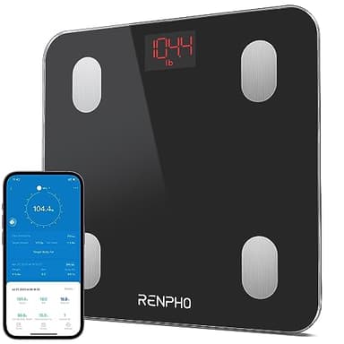 RENPHO Bascula de Baño Digital Grasa Corporal, Balanza Bluetooth Inteligente con App, Bascula Electrónica con Análisis Corporal, 13 Mediciónes de Peso IMC Visceral e Muscular, Negro, Elis 1