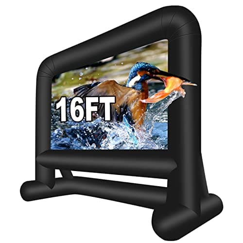 Pantalla de película Hinchable para Exteriores, Pantalla de proyección, Paquete Que Incluye Marco, Ventilador, Cuerdas, piquetas, Bolsa de Almacenamiento Diaria (16 pies Reforzados)