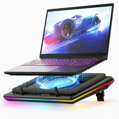 llano Base Refrigeradora Portátil RGB Gaming con Control Táctil Continuo & Alfombrilla de Ratón, 3 Puertos USB A, Ventilador Turbo Extra Potente, Espuma de Sellado, para Portátiles de 15-19''