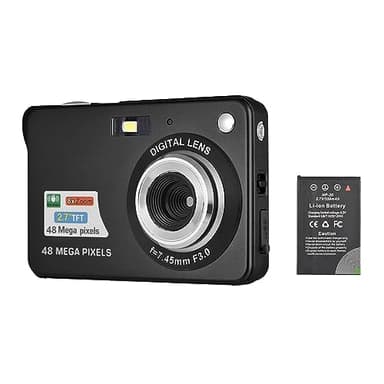 Andoer Compactas Cámaras Digitales, 1080P 48MP Camara Fotos Digital Zoom 8X Pantalla LCD de 2.7" con bolsa de transporte Correa de muñeca para Principiantes, Niño, Adulto, negro
