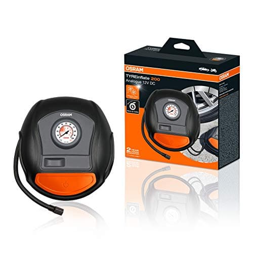 OSRAM TYREinflate 200, inflador de neumáticos analógico, compresor de aire portátil de 12V para neumáticos de coche, conexión de alimentación mediante mechero, inflado de neumáticos en 4,5min
