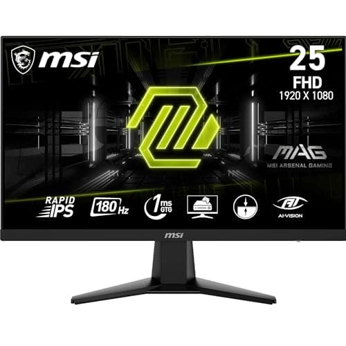 MSI mag 256F Monitor Gaming Plano de 24,5" FHD, Panel IPS rápido de 1920 x 1080, 180 Hz / 1 ms, sRGB del 127%, diseño sin Marcos, Casual, Preparado para HDR, DisplayPort 1.2a,HDMI CEC
