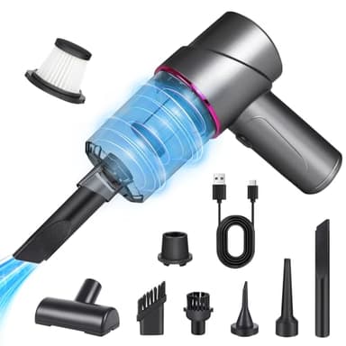 ZStarlite Aspirador de Mano,15000Pa Aspirador Coche Potente Portátil Sin Cable,120W 5000mAh 4 en 1 Mini Aspiradora de Mano,Recargable Carga Rápida USB,con Filtro Lavable, para Coche,Hogar,Oficina
