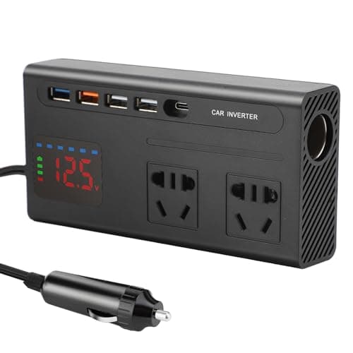 Inversor Convertidor 12v 220v De Corriente Versátil para Coche De 200 W, con Gran Pantalla Digital, Interfaz Tipo C, para Coche, Cámping, Phone,Tablet,Consolas Camper Furgoneta
