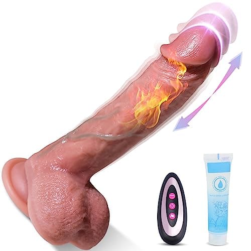 Consolador de Empuje Realista, Analdildo Juguete Sexual con 10 Vibraciones 10 Empujes y Rotación, Potente Ventosa Vibrador para su Estimulador de Punto G con Control Remoto Juguetes eróticos Flesh
