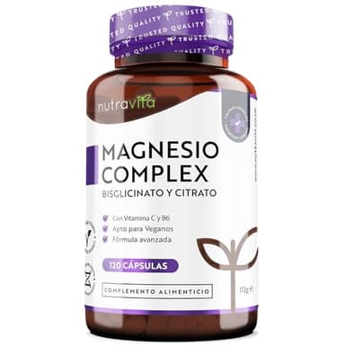 Citrato de Magnesio 1545mg + Magnesio Bisglicinato 600mg con Vitamina C y B6 - Reduce Cansancio y Fatiga - Apoyo Muscular y Energético - Magnesium de Alta Biodisponibilidad - 120 Cápsulas - Nutravita