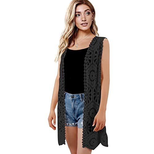 Cárdigan de encaje floral de ganchillo para mujer, sin mangas, con frente abierto, Rbb11, talla única