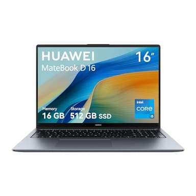 HUAWEI MateBook D16 Laptop, Pantalla FullView de 16 Pulgadas, Procesador Intel Core i5, 16GB de RAM, 512GB SSD, Windows 11 Home, Cuerpo Ligero de 1,68 kg, Space Gray, Versión Español