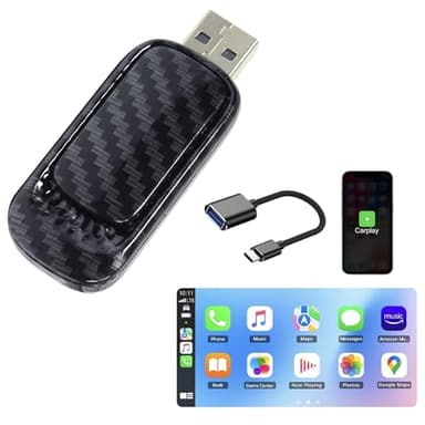 Genérico Adaptador Carplay Inalámbrico para iPhone: Fibra de Carbono, Luces Coloridas - Transforma CarPlay en Inalámbrico - Compatible con iOS 10+