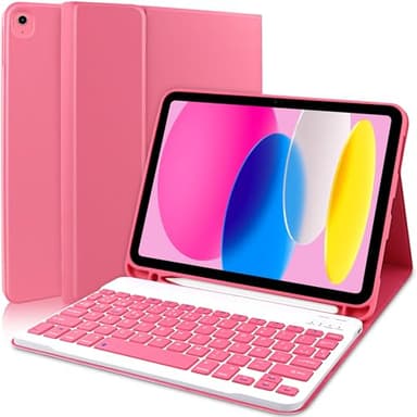 Funda con teclado para iPad 10ª 10.9" 2022/ipad 11ª Generation 11" 2025, Funda con Soporte para Lápiz y Teclado QWERTY Bluetooth Desmontable de Disposición Española para iPad 10th/11th Generation,Rosa