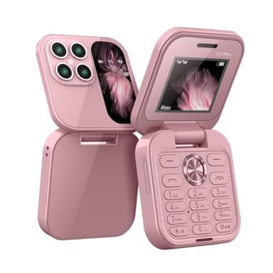 i17 PRO, Mini teléfono celular plegable con radio FM, MagicVoice, lista negra, vibración, Dual SIM, pequeña pantalla plegable, fácil de usar, regalo para el Día del Padre/Madre, etc