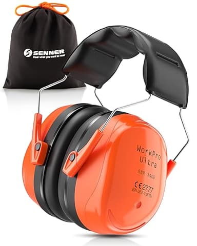 Senner ® WorkPro Ultra | Cascos Antiruido Ajustables – Protección Auditiva para el Trabajo, Cuffie de Insonorización, SNR 34 dB, Certificado CE, Unisex, Negro/Naranja, para Trabajo y Ocio