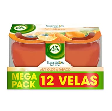 Reckitt Air Wick AntiTabaco Velas aromáticas perfumadas antiolores, ambientador esencia para casa con aroma afrutado - Megapack 12 unidades