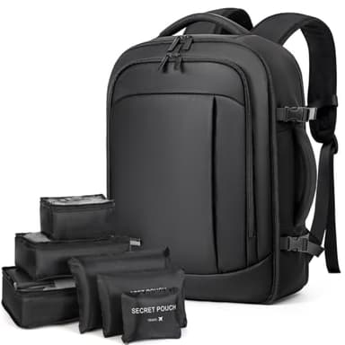 Lekespring Mochila de Viaje para Cabina de Avión 40x20x25 (20L), con Compartimento Húmedo y 6 Bolsas Organizadoras - Negocios y Escuela - Negro