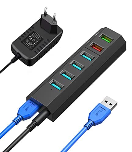 Hub USB, Vansuny Hub USB 3.0 Alimentacion Externa, Concentrador USB 6 En 1, Ladron USB 3.0 Alta Velocidad 5Gbps