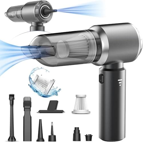 Aspirador Mano Potente, 20000Pa Aspirador de Coche 4 en 1 Mini aspiradora USB 6000mah Aspirador Coche Carga Rápida con 2 Filtro Lavable Aspiradora Sin Cable para Coche Oficina Hogar (gris plata)