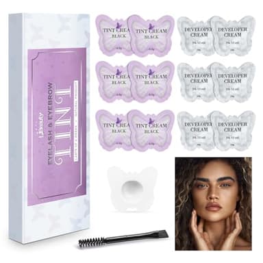 Libeauty Color de cejas, tinte de pestañas negro, embalaje de bolsa, color de cejas, color de pestañas, dura hasta 4 semanas, fácil de llevar y usar