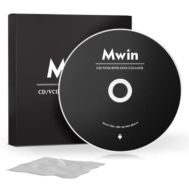Mwin Disco limpiador de CD para reproductor de CD, seguro y eficaz, disco de limpieza de lentes láser con paño de microfibra, juego de limpiador de lentes para coche y reproductor de CD/VCD/DVD/DVD