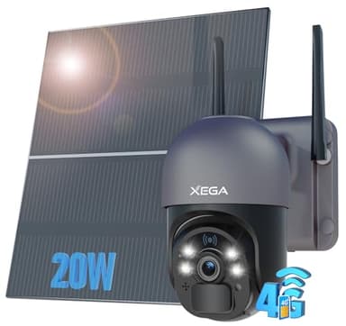 Xega 4G Cámara Solar Vigilancia Exterior con Tarjeta SIM,【20W Panel】 20.000 mAh Batería Grabación 24/7 4G Camara Sin Cable 2K Zoom PTZ 355°/90°,Visión Nocturna En Color,Detección De Movimiento,IP66