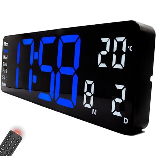 Opis Clock 1 XL Azul/Blanco - Reloj Digital Pared Grande con Temperatura y LED - Reloj Pared Digital Grande para Cocina, Oficina, y Gimnasio