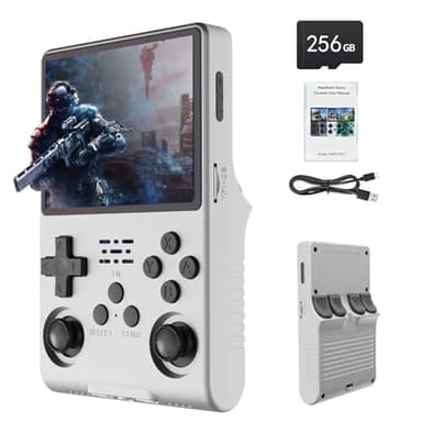 VELPAX Consola de juegos portátil R40S, 30.000 juegos retro en 1 consola de juegos con sistema de código abierto Linux, tarjeta TF de 256 GB, pantalla IPS de 3,5» y batería de 3.800 mAh (blanco)