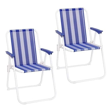LOLAhome Pack 2 sillas Playa y Camping Plegables con Cierre de Seguridad, Estructura Acero Pintura Epoxi anticorrosión, Tejido textileno Transpirable de Rayas Multicolor, Respaldo Mono-posición