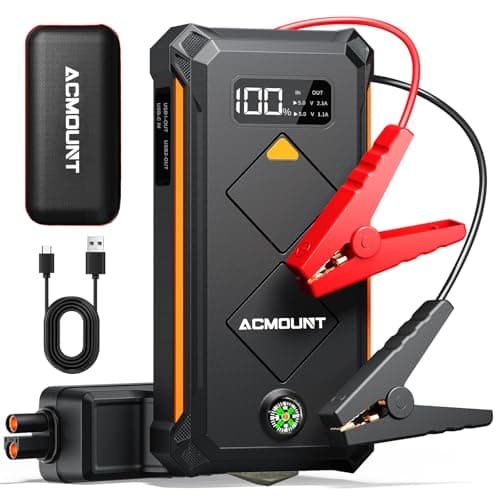 ACMOUNT Arrancador de Baterias de Coche, 4000A Arrancador de Coches(hasta 10.0L Gasolina o 8.0L Diésel), Booster Bateria 12V con Puertos USB de Carga rápida y Linterna LED