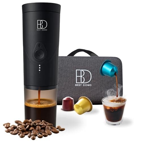BEST DOMO BD Cafetera Espresso Portátil 20 Bares, Compatible Cápsulas Pequeñas y Café Molido, USB-C Recargable, Autocalentable, para Coche, Viajes, Camping, Oficina y Regalo