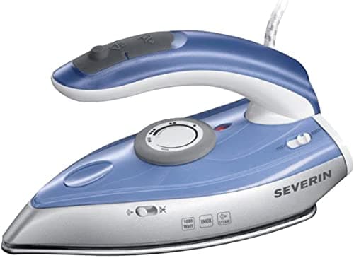 SEVERIN Plancha de Viaje, planchado a vapor y en seco, chorro de vapor vertical, Bitensión 115/230 V, 1000 W, 50 ml, Dimensiones 20 x 9,2 x 11 cm, Azul/Plateado BA 3234