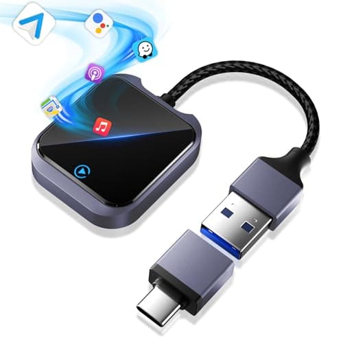 Adaptador inalámbrico Android Auto y CarPlay con WiFi 5Ghz Rápido y Estable, Bluetooth, Fácil Instalación Plug and Play, Compatible con Autos Desde 2016 y Teléfonos Android 10+, Puertos USB-A/Type-C