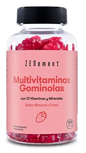 Gominolas Multivitaminas y Minerales, Para Niños, Mujeres y Hombres, 120 Gummies - Sabor Natural a Fresa - Con 13 Vitaminas y Minerales - Libre de Gelatina, Vegetariano, Sin Gluten - Zenement