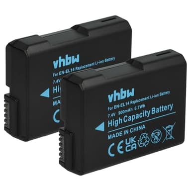 vhbw 2X Batería Recargable Compatible con Nikon D3500, D5100, D5200, D5300 cámara Digital, DSLR (950 mAh, 7,2 V, Li-Ion) con Chip informativo