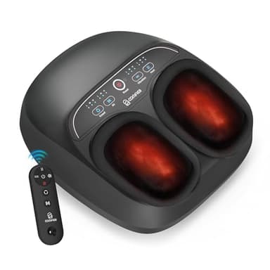 COMFIER Masajeador de Pies con Calor, Masajeador de Pies Shiatsu con Control Remoto, Rodillos y compresión de aire, 3 intensidades para músculos y plantas cansadas, negro, hasta talla de zapato 46