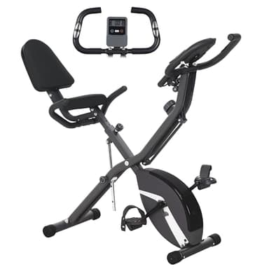 SPORTNOW Bicicleta Estática Plegable Silenciosa con Resistencia Magnética de 8 Niveles Bici Estática Plegable con Respaldo Volante Pantalla LCD Banda de Resistencia Carga 110 kg Negro