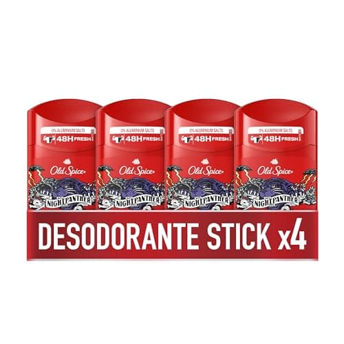 Old Spice Night Panther Desodorante En Barra Para Hombre, 48 Horas Fresco, 0% Sales De Aluminio, Antimanchas Blancas Y Amarillentas, 4x50 ml