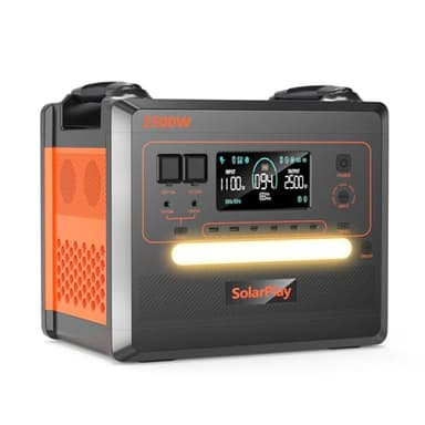 SOLARPLAY Estacion de Energia Portatil 2500W, 2300Wh Generador Solar con Batería LiFePO4, Salida 12 Puertos, Power Station Portable para Camping, Autocaravana, Emergencia (Q2402M)
