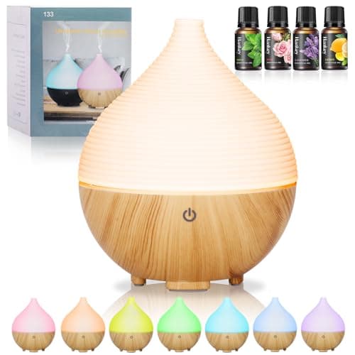 BUOAZR 160ML Difusor de Aceites Esenciales, Difusor de Aroma Sin BPA, Humidificador Ultrasónico Silencioso, 7 Colores LED, Apagado Automático, Humidificador Aceites Esenciales para el Hogar