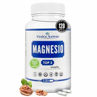 Magnesio Complex Puro Citrato + Bisglicinato + Óxido dosis diaria 400mg 120 Cápsulas Vegan Magnesio Elemental 106% VRN Alta Biodisponibilidad, Vegano - Venice Nature