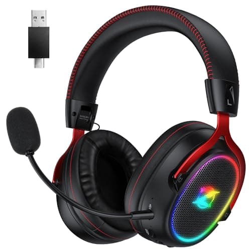 Cascos Gaming Inalámbricos para Ps4/Ps5/PC, Auriculares Gaming Inalámbricos con Micrófono 2.4GHz + 5.3 Bluetooth de Baja Latencia, Cascos Wireless con Sonido Envolvente Estéreo 7.1, Duración 40+